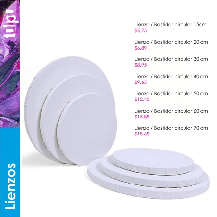 Página 31 del catálogo; incluye Lienzo / Bastidor circular 15cm