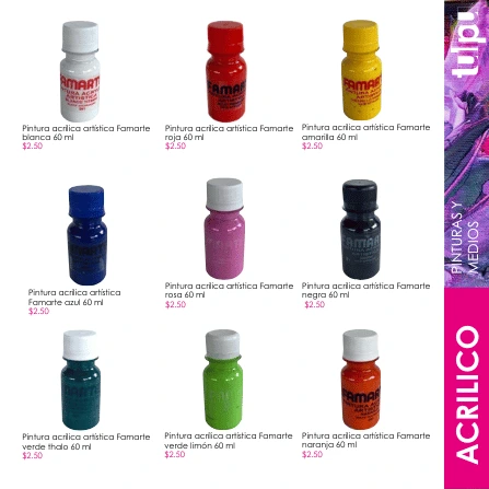 Página 35 del catálogo; incluye Pintura acrílica artística Famarte blanca 60 ml