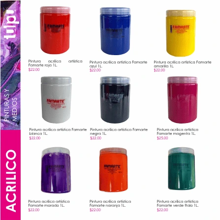 Página 43 del catálogo; incluye Pintura acrílica artística Famarte blanca 1L.
