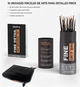 Juego de 16 pinceles Fine Detail NicPro